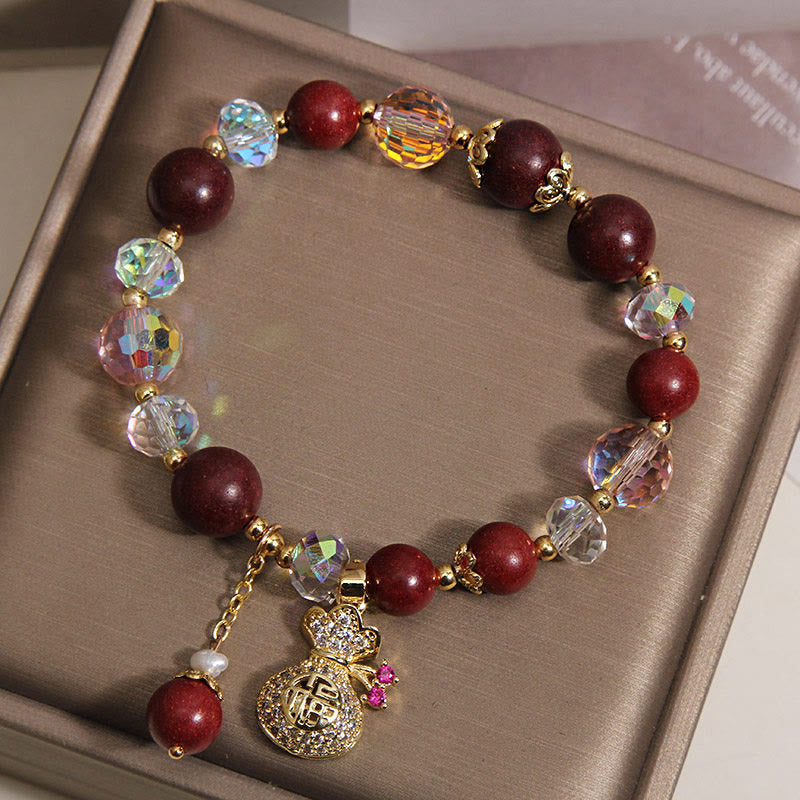 Buddha Stones Sandalwood Fu Character Lucky Fortune Money Bag Charm Protection Bracelet - image 4