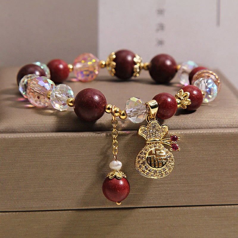 Buddha Stones Sandalwood Fu Character Lucky Fortune Money Bag Charm Protection Bracelet - image 6