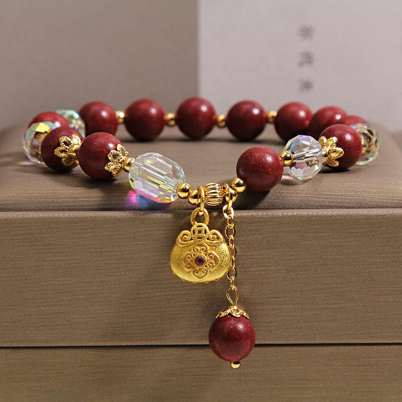 Buddha Stones Sandalwood Lucky Bag Charm Healing Bracelet - 14-16cm - image 0