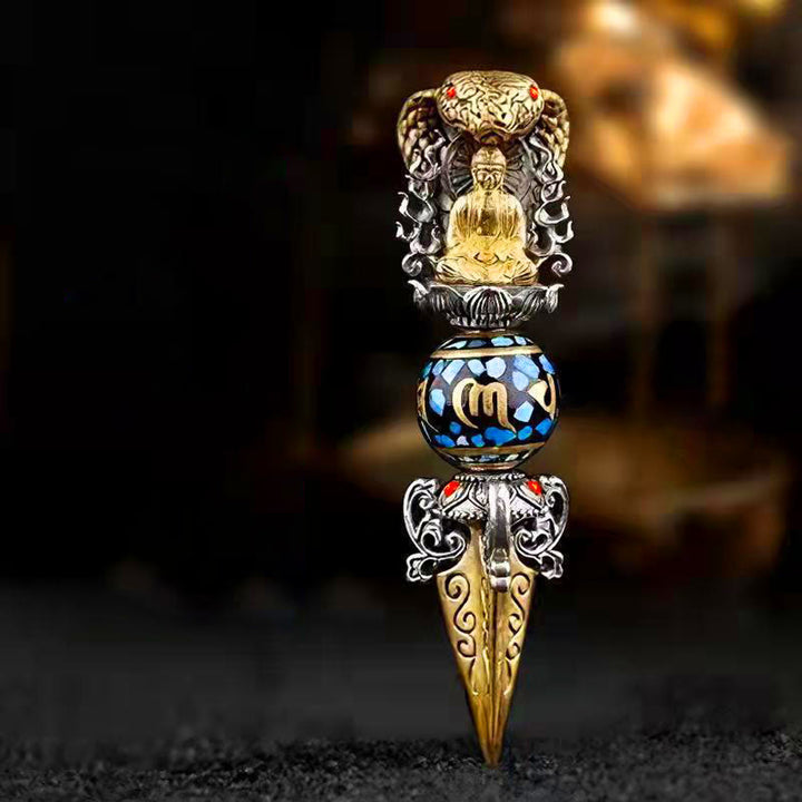 Buddha Stones Tibetan Om Mani Padme Hum Buddha Wealth Rotation Necklace Vajra Pendant - image 0