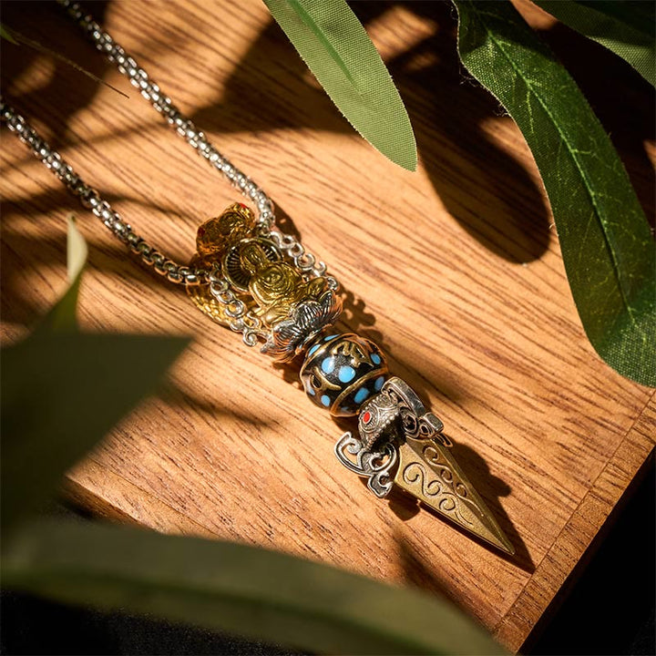 Buddha Stones Tibetan Om Mani Padme Hum Buddha Wealth Rotation Necklace Vajra Pendant - image 3