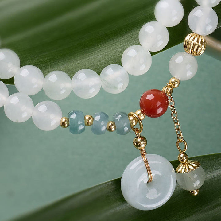 Buddha Stones Jade Peace Buckle Luck Abundance Double Wrap Bracelet - image 4