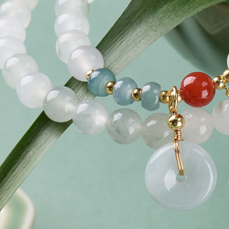 Buddha Stones Jade Peace Buckle Luck Abundance Double Wrap Bracelet - image 7