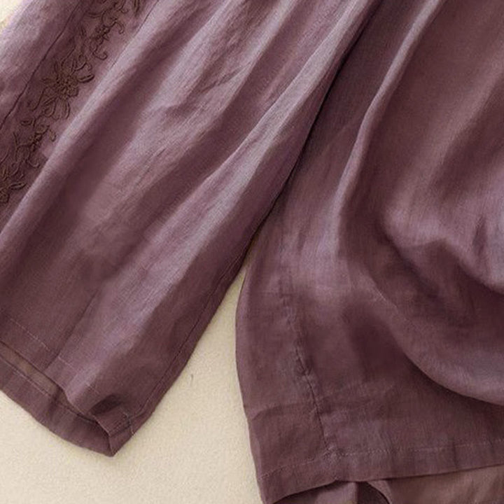 Buddha Stones Side Embroidery Design Women's 7-8 Length Wide Leg Pants With Pockets - image 4