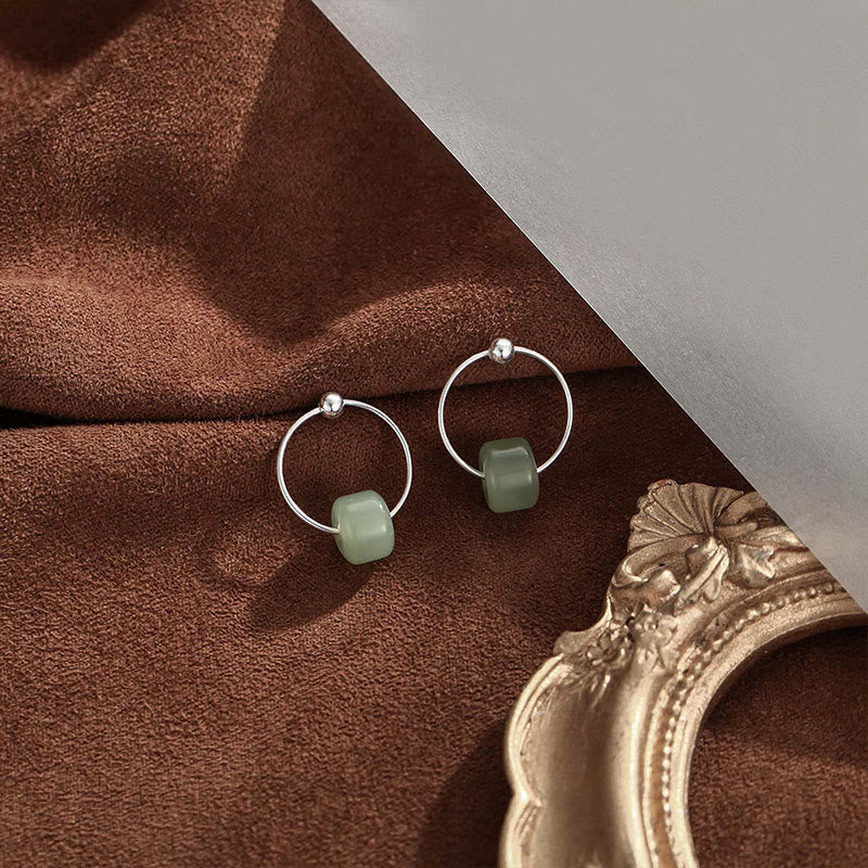 Buddha Stones 925 Sterling Silver Hetian Jade Prosperity Earrings  - image 4