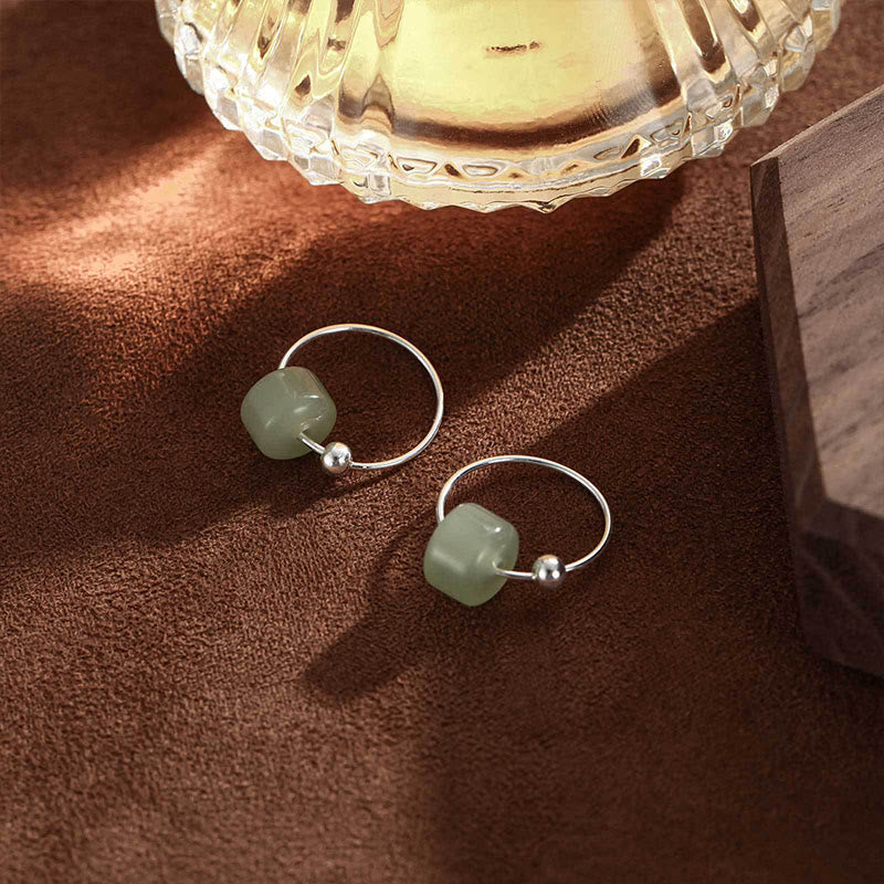 Buddha Stones 925 Sterling Silver Hetian Jade Prosperity Earrings  - image 2