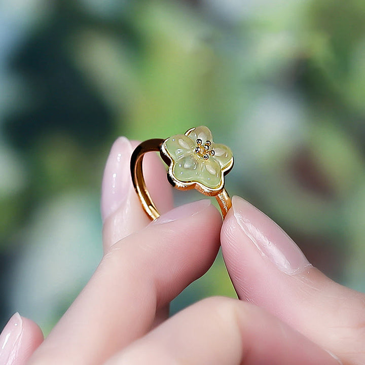 Buddha Stones Plum Blossom Hetian Jade Copper Luck Ring - image 7