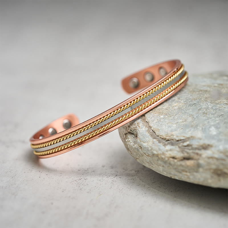 Buddha Stones Retro Twisted Design Copper Open Wealth Luck Cuff Bracelet Bangle Ring - image 6