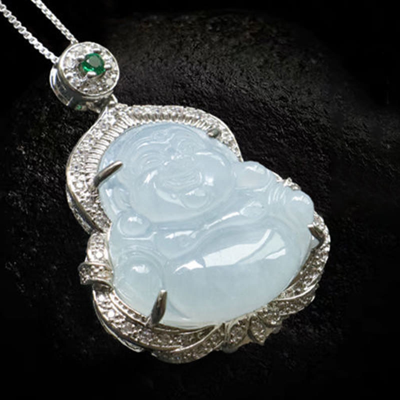 Buddha Stones Jade Laughing Buddha Abundance Necklace Pendant - image 10