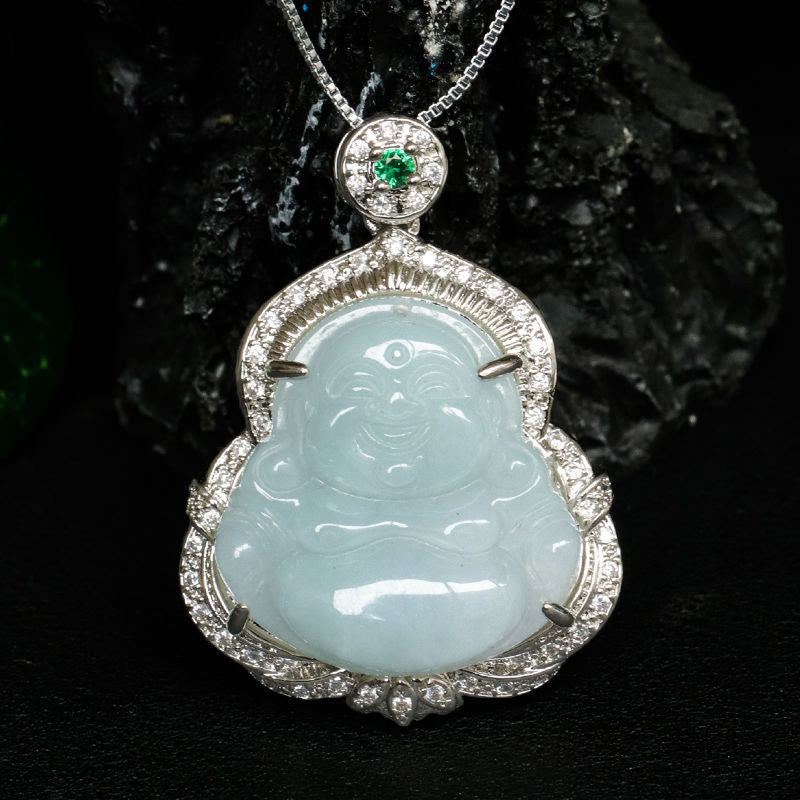 Buddha Stones Jade Laughing Buddha Abundance Necklace Pendant - image 7