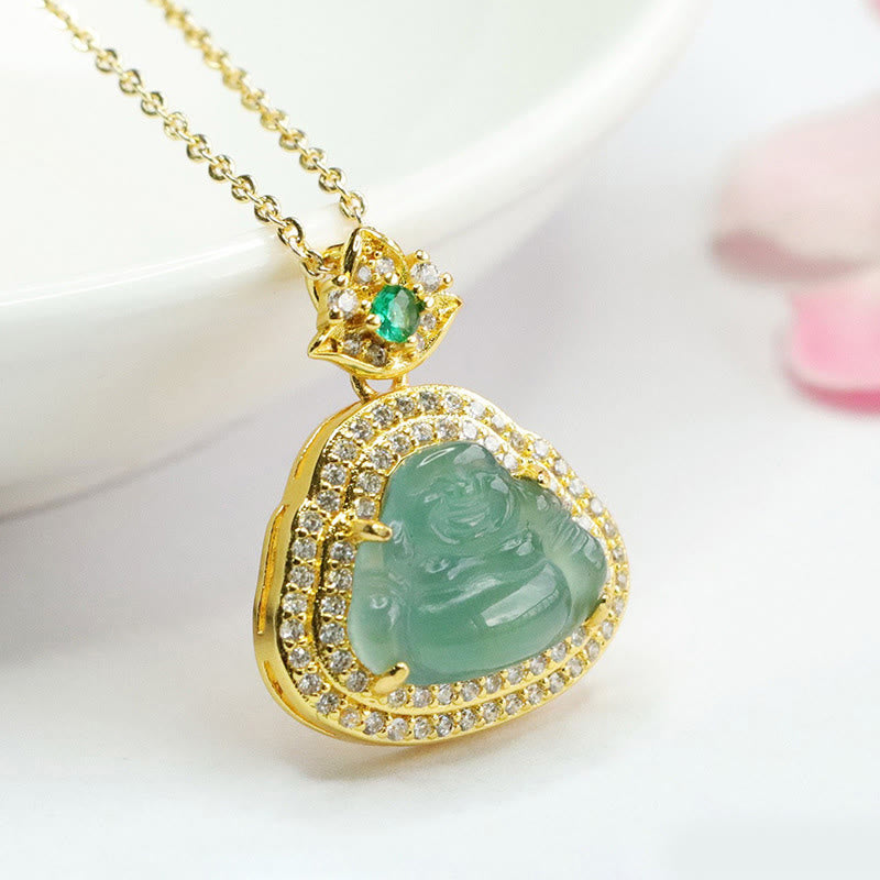 Buddha Stones Jade Laughing Buddha Prosperity Luck Necklace Pendant - image 8
