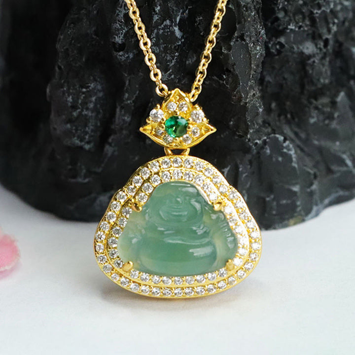 Buddha Stones Jade Laughing Buddha Prosperity Luck Necklace Pendant - image 7