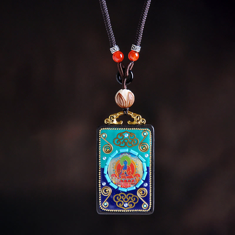 Buddha Stones Medicine Buddha Ebony Wood Peace Necklace Pendant - Ebony Wood - image 0