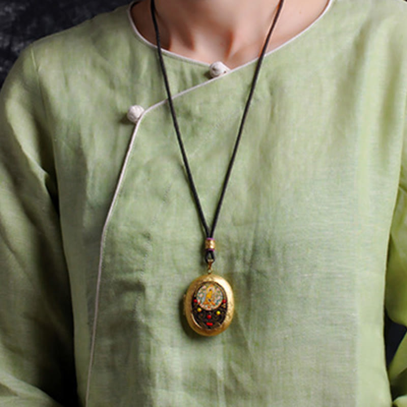 Buddha Stones Copper Kwan Yin Avalokitesvara Zakiram Wealth Pendant Necklace - image 6