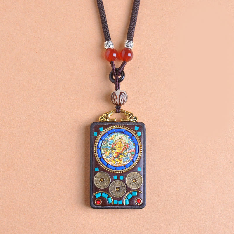 Buddha Stones Thangka Yin Yang Copper Coins Ebony Wood Zakiram Balance Pendant Necklace - image 17