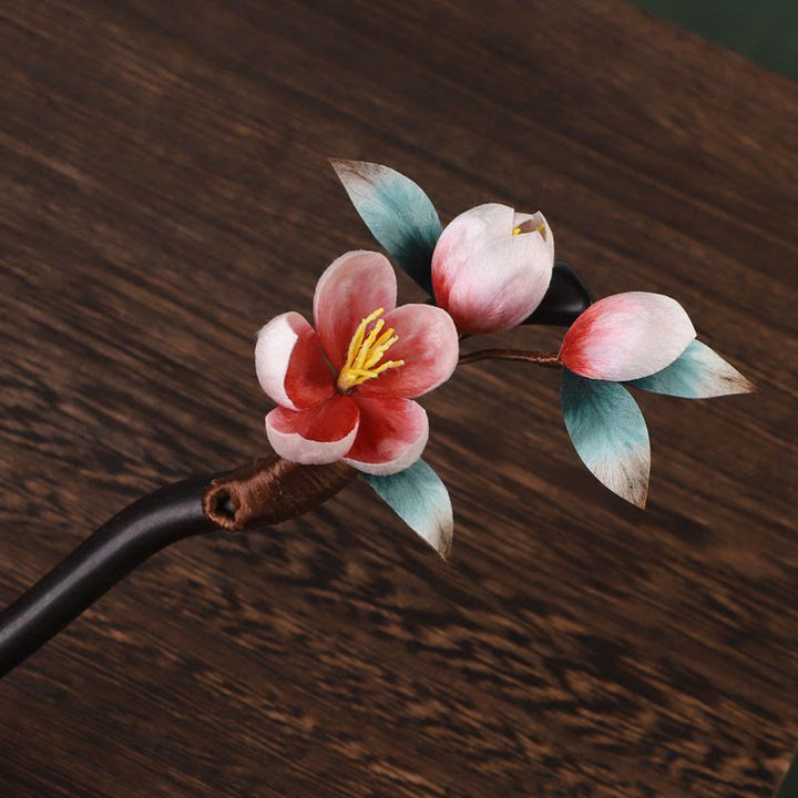 Buddha Stones Ebony Wood Velvet Flower Calm Hairpin - image 9