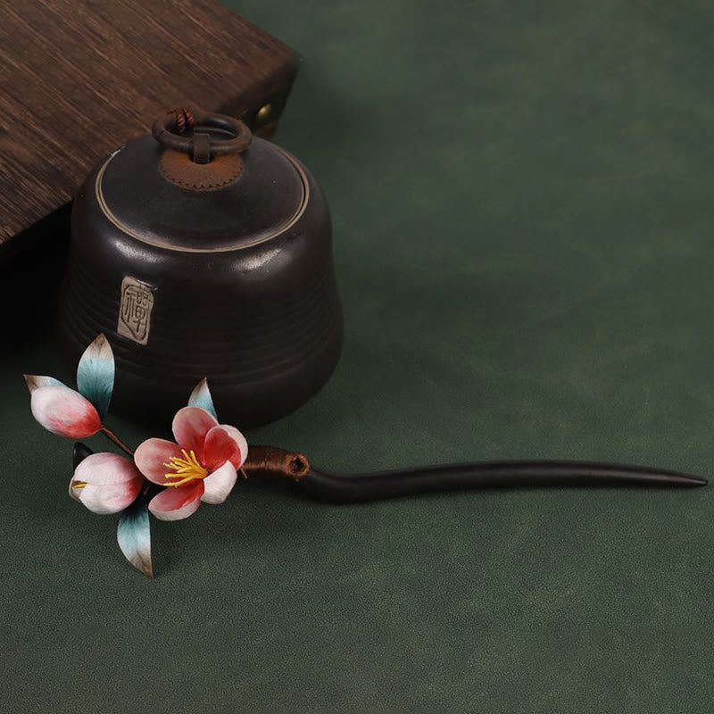 Buddha Stones Ebony Wood Velvet Flower Calm Hairpin - image 2