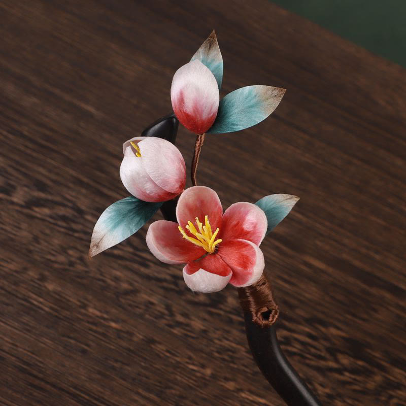 Buddha Stones Ebony Wood Velvet Flower Calm Hairpin - image 8