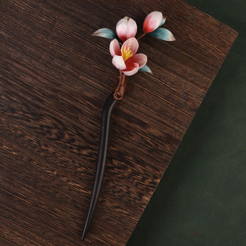 Buddha Stones Ebony Wood Velvet Flower Calm Hairpin - image 3