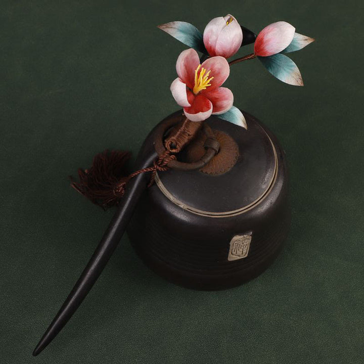 Buddha Stones Ebony Wood Velvet Flower Calm Hairpin - Ebony Wood Velvet Flower - image 0