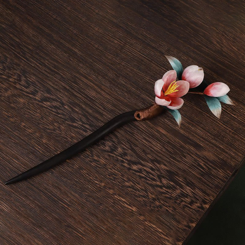 Buddha Stones Ebony Wood Velvet Flower Calm Hairpin - image 4