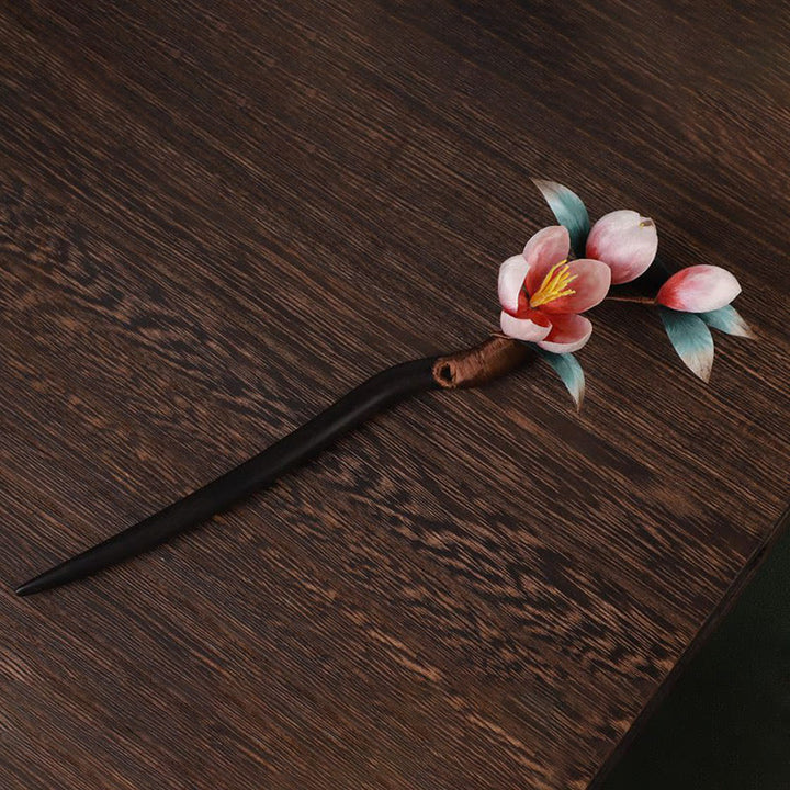 Buddha Stones Ebony Wood Velvet Flower Calm Hairpin - image 4