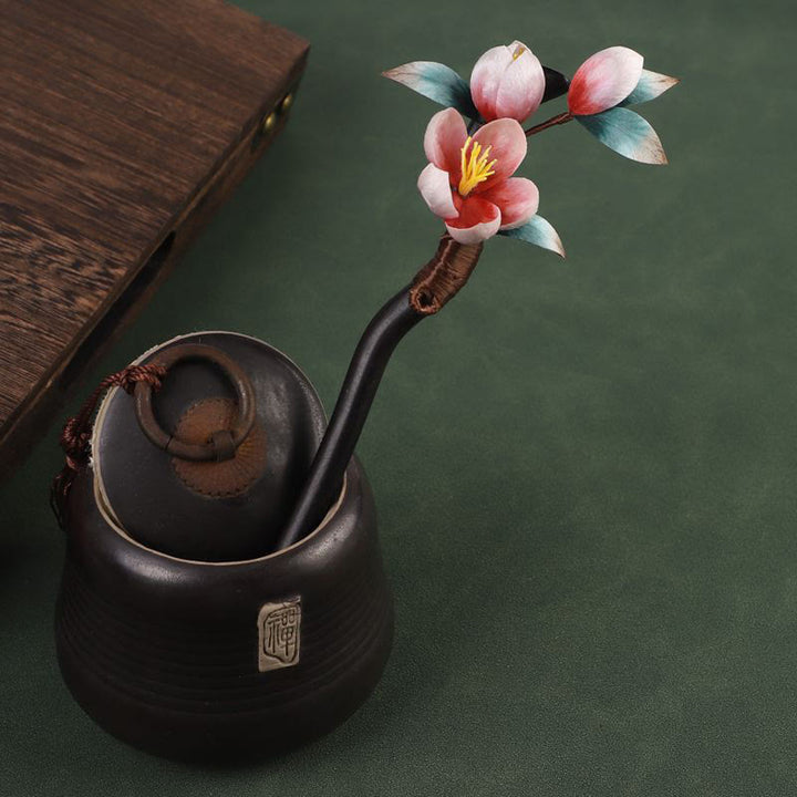 Buddha Stones Ebony Wood Velvet Flower Calm Hairpin - image 1