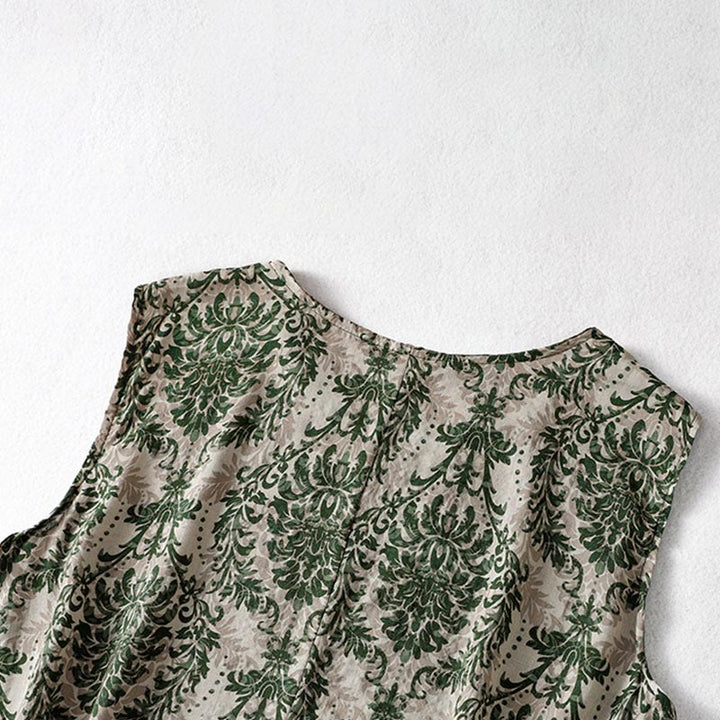 Buddha Stones Commute Summer Printing Simple Design Crew Neck Sleeveless Maxi Dress - image 5