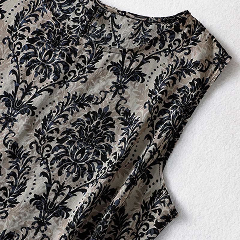 Buddha Stones Commute Summer Printing Simple Design Crew Neck Sleeveless Maxi Dress - image 15