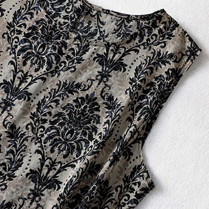 Buddha Stones Commute Summer Printing Simple Design Crew Neck Sleeveless Maxi Dress - image 15