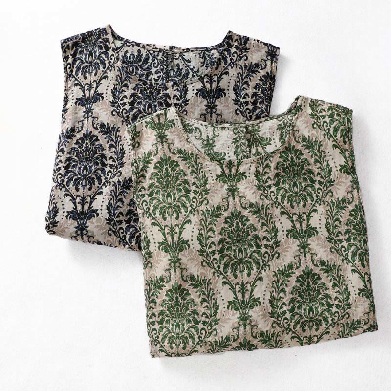 Buddha Stones Commute Summer Printing Simple Design Crew Neck Sleeveless Maxi Dress - image 17