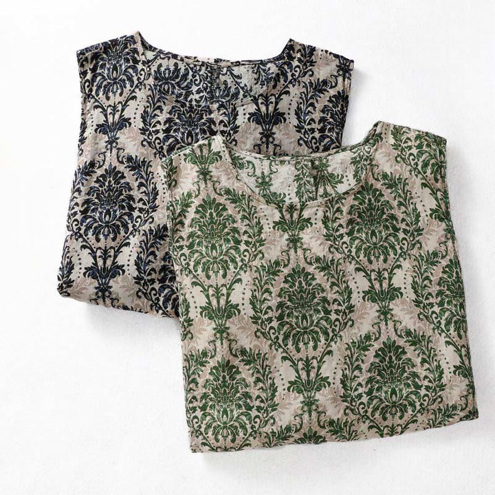 Buddha Stones Commute Summer Printing Simple Design Crew Neck Sleeveless Maxi Dress - image 17