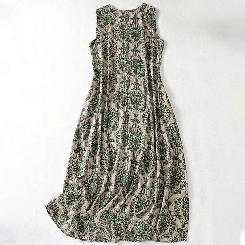 Buddha Stones Commute Summer Printing Simple Design Crew Neck Sleeveless Maxi Dress - image 2