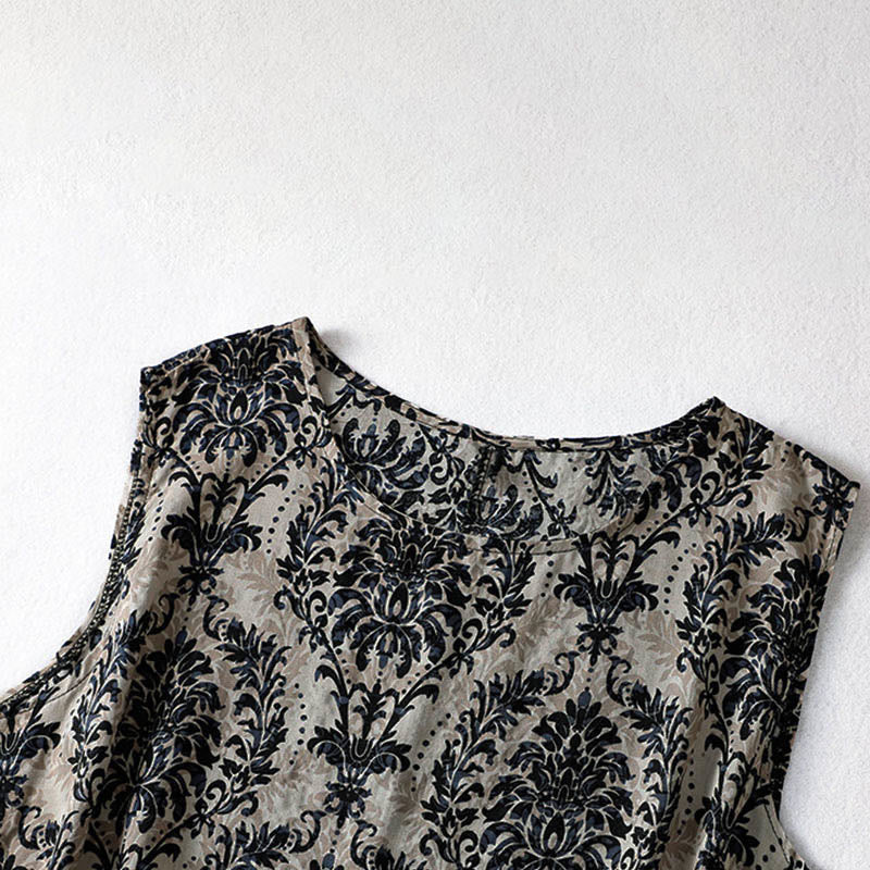 Buddha Stones Commute Summer Printing Simple Design Crew Neck Sleeveless Maxi Dress - image 13