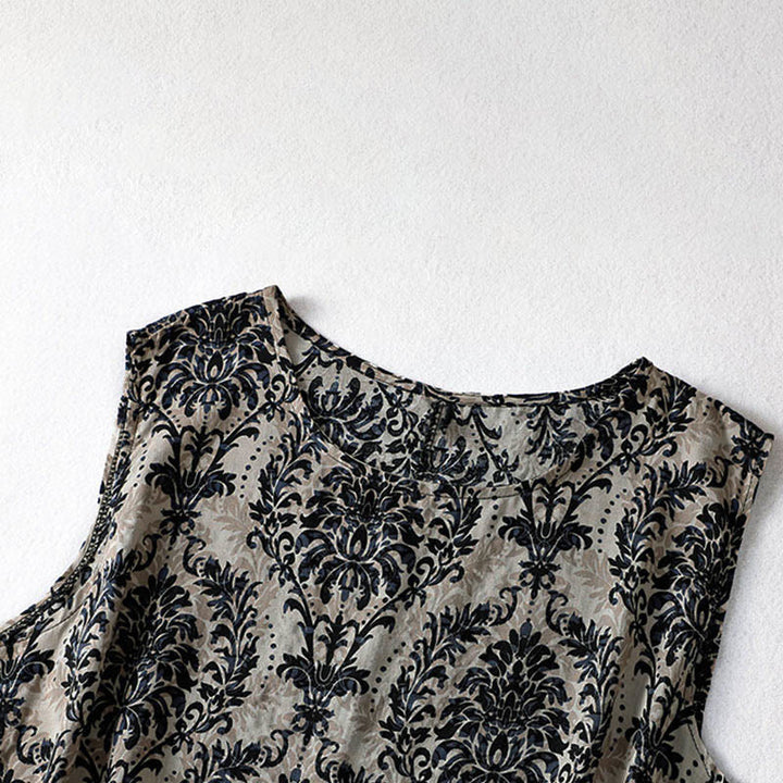 Buddha Stones Commute Summer Printing Simple Design Crew Neck Sleeveless Maxi Dress - image 13