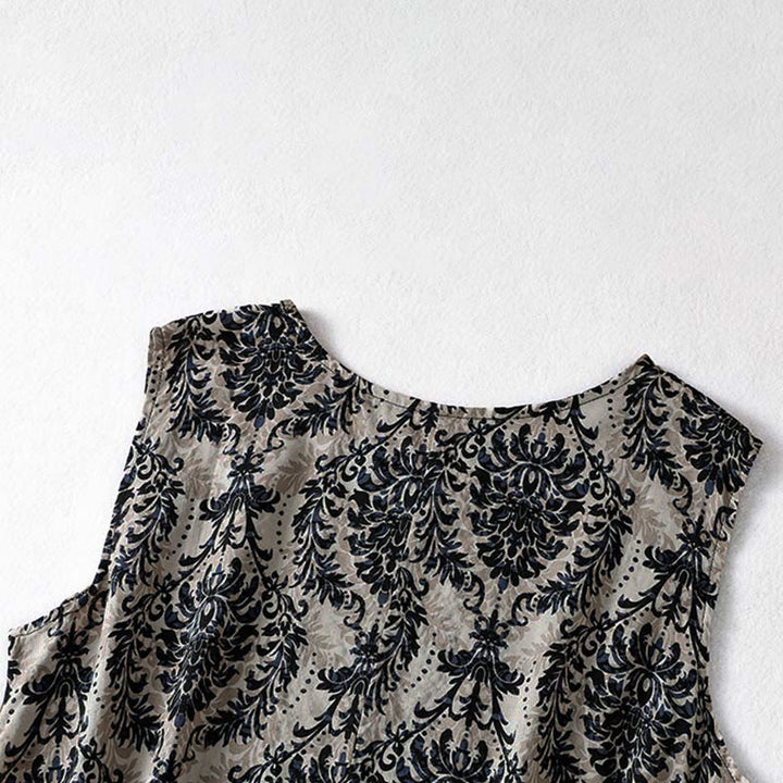 Buddha Stones Commute Summer Printing Simple Design Crew Neck Sleeveless Maxi Dress - image 14