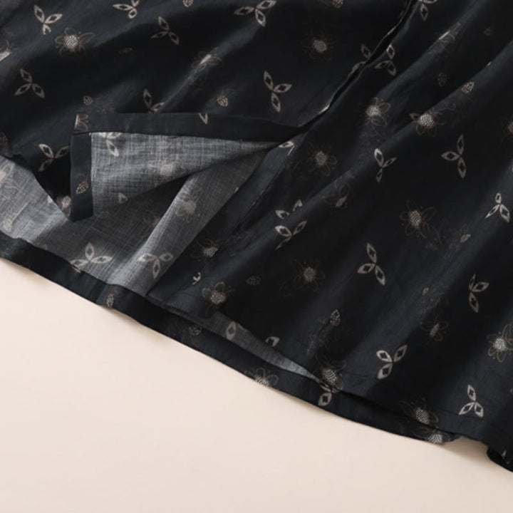 Buddha Stones Summer Printing Floral Button Lace-Up Design Half Sleeve Midi Dress With Pockets - image 15