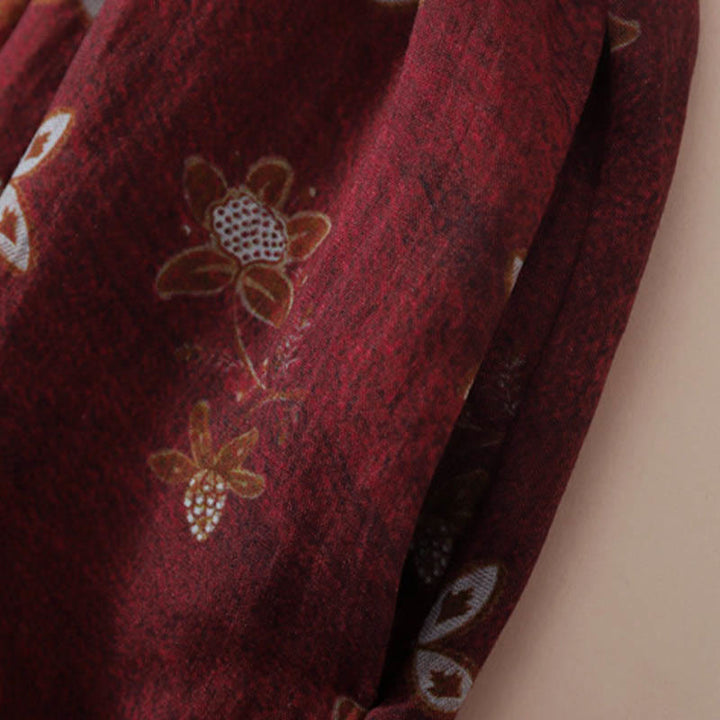 Buddha Stones Summer Printing Floral Button Lace-Up Design Half Sleeve Midi Dress With Pockets - image 7