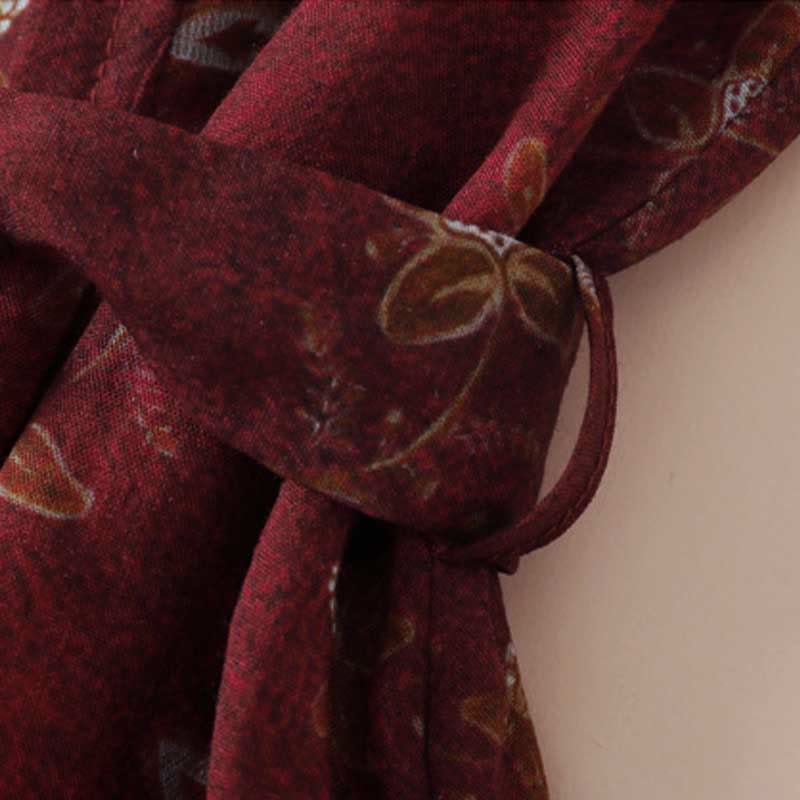 Buddha Stones Summer Printing Floral Button Lace-Up Design Half Sleeve Midi Dress With Pockets - image 6