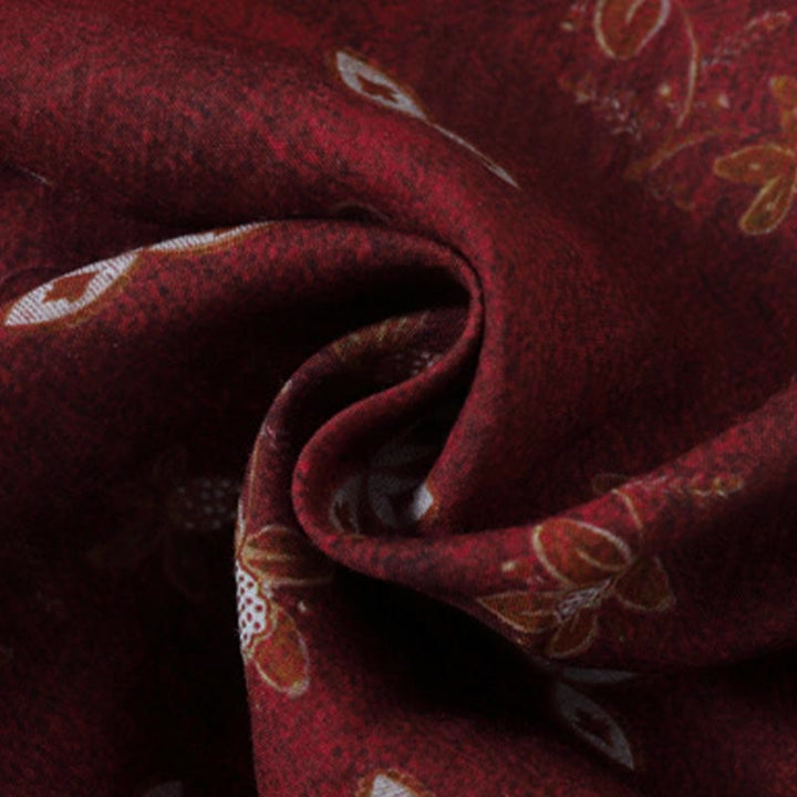 Buddha Stones Summer Printing Floral Button Lace-Up Design Half Sleeve Midi Dress With Pockets - image 8