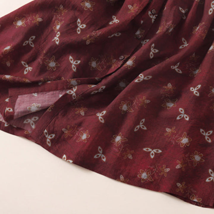 Buddha Stones Summer Printing Floral Button Lace-Up Design Half Sleeve Midi Dress With Pockets - image 9