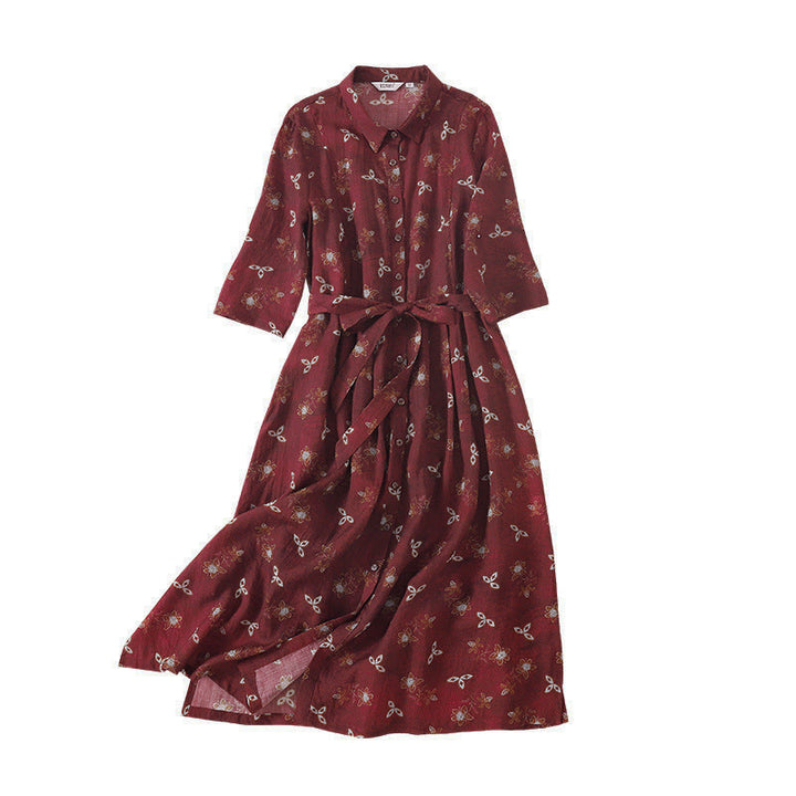 Buddha Stones Summer Printing Floral Button Lace-Up Design Half Sleeve Midi Dress With Pockets - image 10