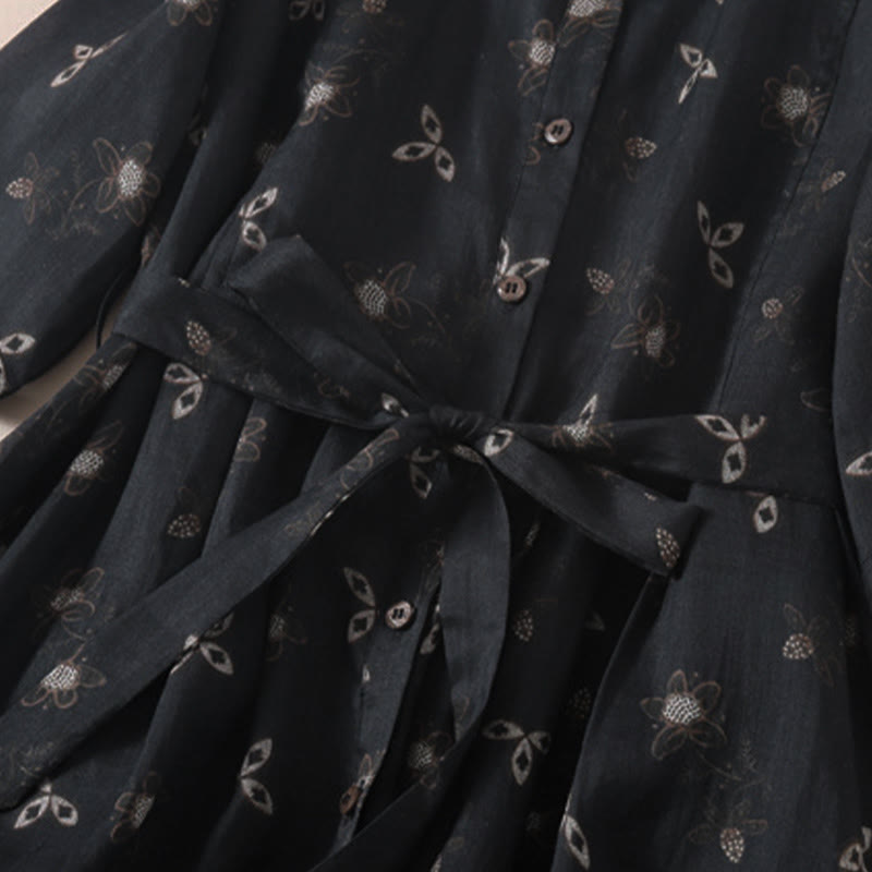 Buddha Stones Summer Printing Floral Button Lace-Up Design Half Sleeve Midi Dress With Pockets - image 14