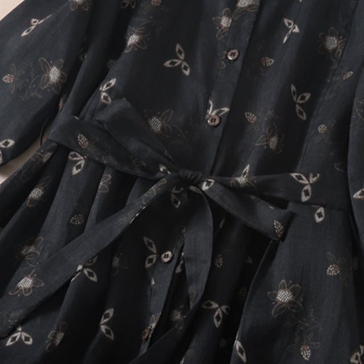 Buddha Stones Summer Printing Floral Button Lace-Up Design Half Sleeve Midi Dress With Pockets - image 14