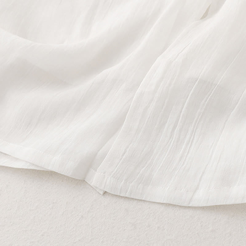 Buddha Stones Commute Solid Color Embroidery Double Layer Crew Neck Long Sleeve Cotton Midi Dress - image 9