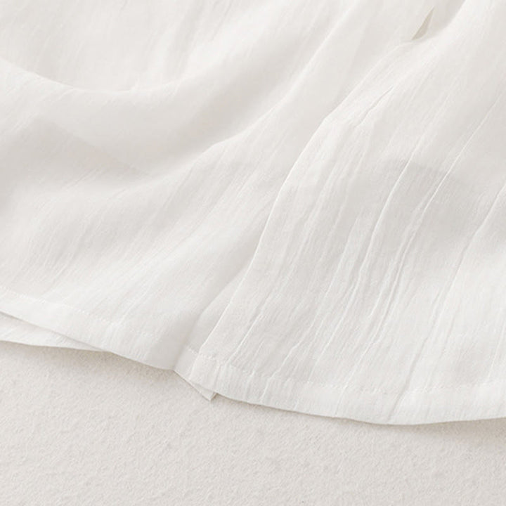 Buddha Stones Commute Solid Color Embroidery Double Layer Crew Neck Long Sleeve Cotton Midi Dress - image 9