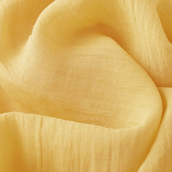 Buddha Stones Commute Solid Color Embroidery Double Layer Crew Neck Long Sleeve Cotton Midi Dress - image 2