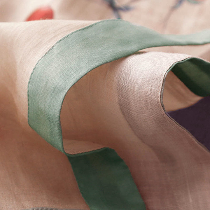 Buddha Stones Frog-Button Orchid Pomegranate Flowers Pattern Side Slit Design Half Sleeve Midi Dress - image 7