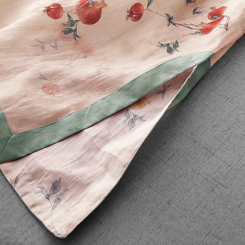 Buddha Stones Frog-Button Orchid Pomegranate Flowers Pattern Side Slit Design Half Sleeve Midi Dress - image 10