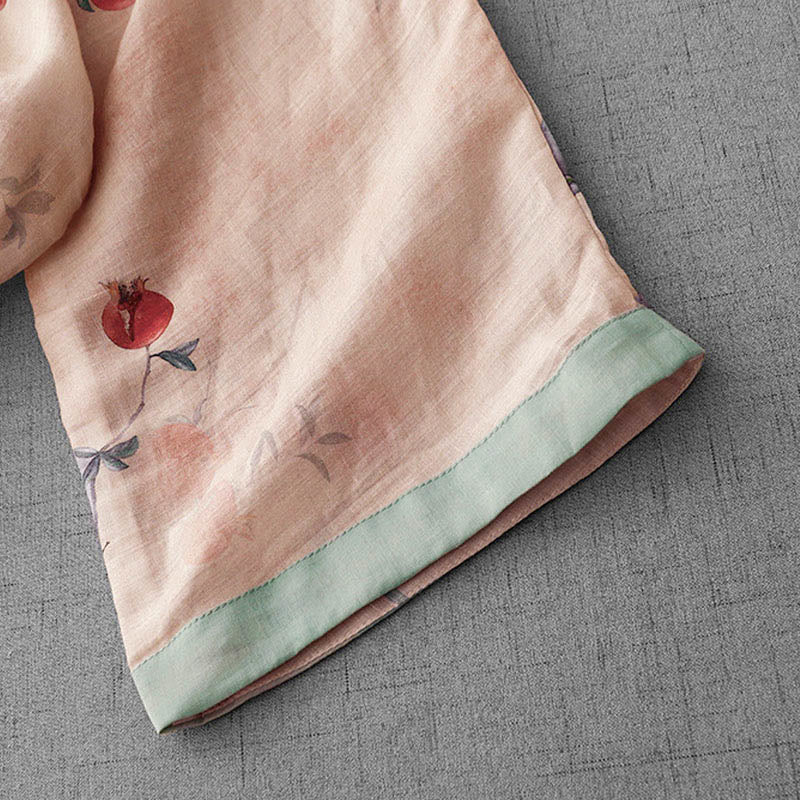 Buddha Stones Frog-Button Orchid Pomegranate Flowers Pattern Side Slit Design Half Sleeve Midi Dress - image 5